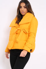 Mustard Puffer Jacket with Tie Front - Lolamae-Jackets