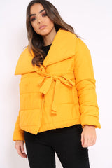 Mustard Puffer Jacket with Tie Front - Lolamae-Jackets