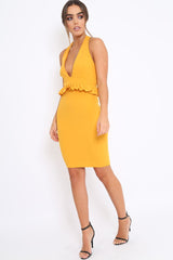 Mustard Racer Back Frill Midi Dress - Camilla-Dresses