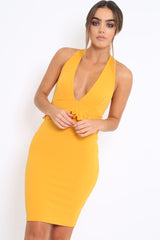 Mustard Racer Back Frill Midi Dress - Camilla-Dresses