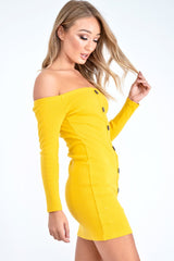 Mustard Rib Button Down Mini Dress - Lorenna-Dresses