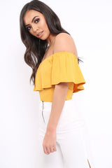 Mustard Ribbed Frill Bodysuit - Charl-Bodysuits