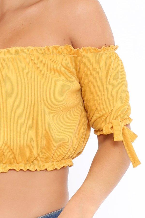 Mustard Ribbed Frill Gypsy Top - Maysia-Crop Tops