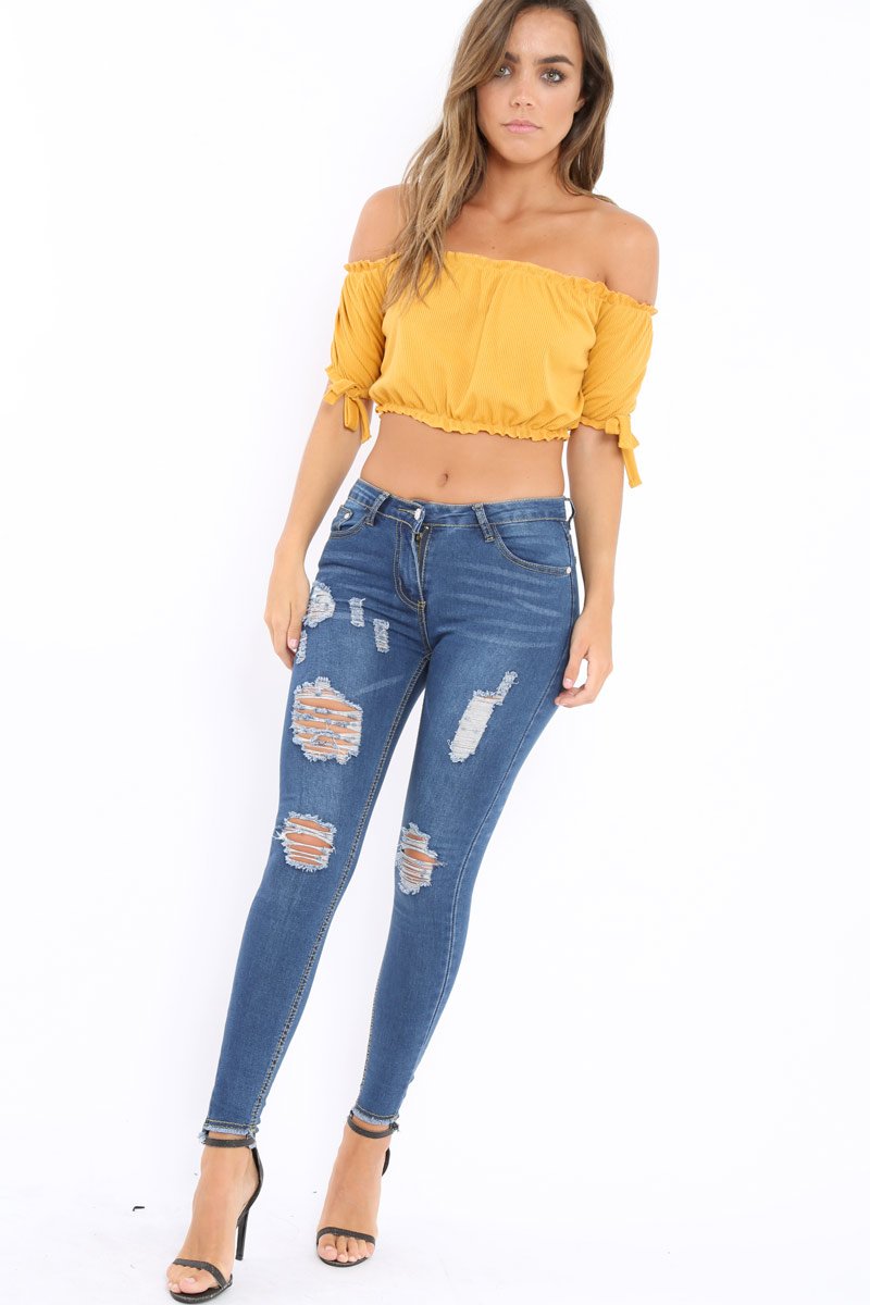 Mustard Ribbed Frill Gypsy Top - Maysia-Crop Tops