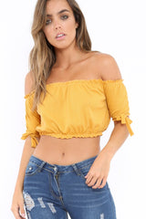 Mustard Ribbed Frill Gypsy Top - Maysia-Crop Tops