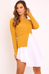 Mustard Ribbed Jumper Shirt Dress - Vita-Dresses