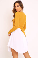 Mustard Ribbed Jumper Shirt Dress - Vita-Dresses
