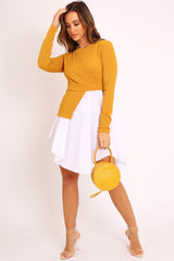 Mustard Ribbed Jumper Shirt Dress - Vita-Dresses