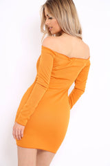 Mustard Ribbed Lace Up Front Mini Dress - Gracey-Dresses