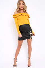 Mustard Ruffle Bardot Crop Top - Milly-Crop Tops