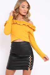 Mustard Ruffle Bardot Crop Top - Milly-Crop Tops