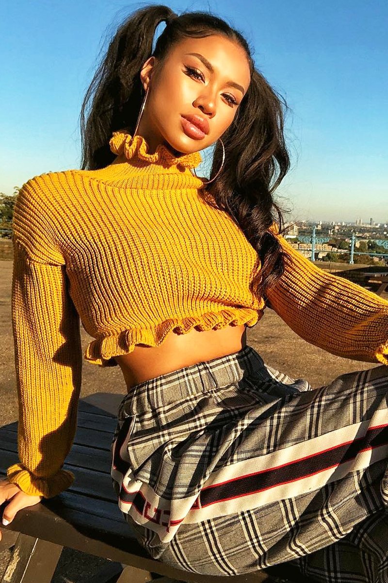 Mustard Ruffle Hem Chunky Knit Crop Jumper - Alannah-Crop Jumper