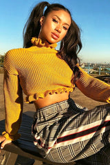 Mustard Ruffle Hem Chunky Knit Crop Jumper - Alannah-Crop Jumper