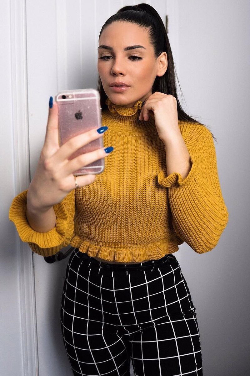 Mustard Ruffle Hem Chunky Knit Crop Jumper - Alannah-Crop Jumper