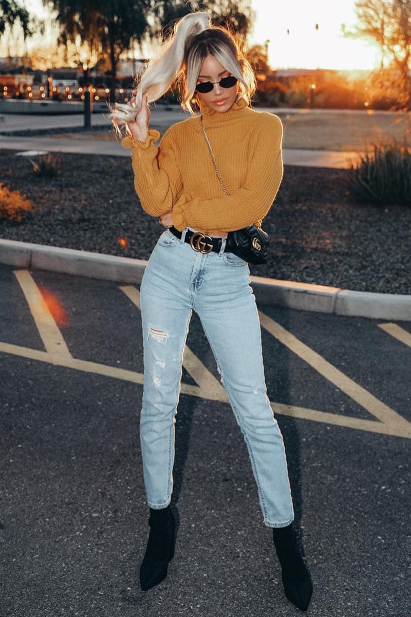 Mustard Ruffle Hem Chunky Knit Crop Jumper - Alannah-Crop Jumper