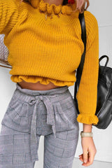 Mustard Ruffle Hem Chunky Knit Crop Jumper - Alannah-Crop Jumper