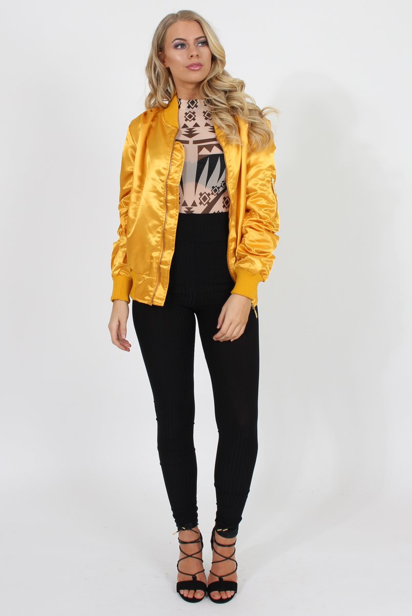 Mustard Satin Bomber Jacket - Neve-Jackets