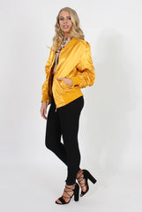 Mustard Satin Bomber Jacket - Neve-Jackets