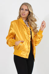 Mustard Satin Bomber Jacket - Neve-Jackets