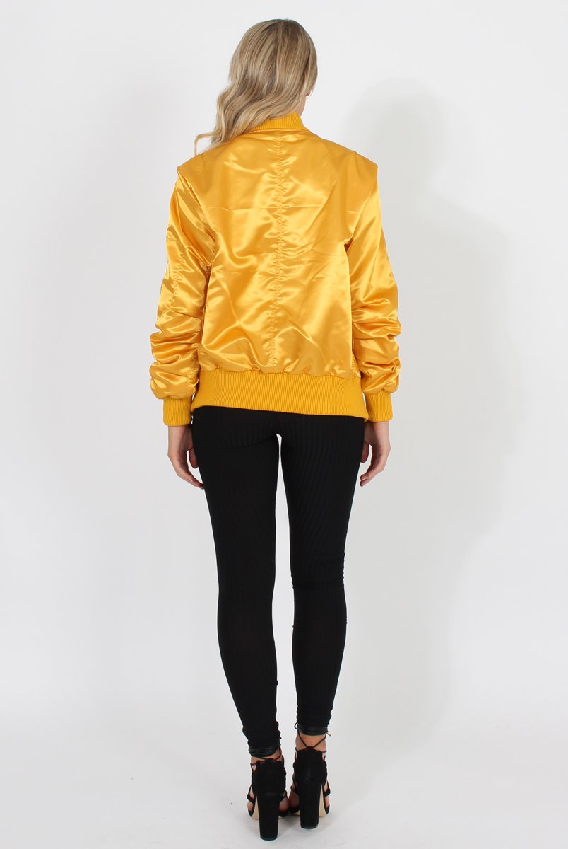 Mustard Satin Bomber Jacket - Neve-Jackets