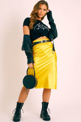 Mustard Satin High Waist Floaty Midi Skirt - Dasha-Skirts