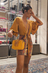 Mustard Satin Tie Crop Top - Alara-Crop Tops