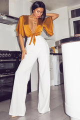 Mustard Satin Tie Crop Top - Alara-Crop Tops