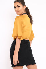 Mustard Satin Tie Crop Top - Alara-Crop Tops
