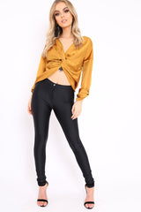 Mustard Satin Twist Knot Front Top - Susanne-Tops