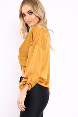 Mustard Satin Twist Knot Front Top - Susanne-Tops