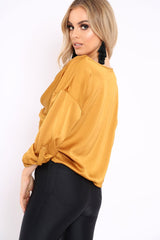 Mustard Satin Twist Knot Front Top - Susanne-Tops