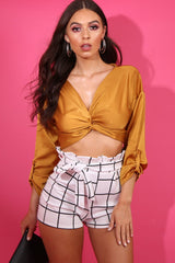 Mustard Satin Twist Knot Front Top - Susanne-Tops