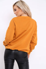 Mustard Sequin Embellished Rock Eagle Slogan Sweatshirt - Zaria-Sweatshirts