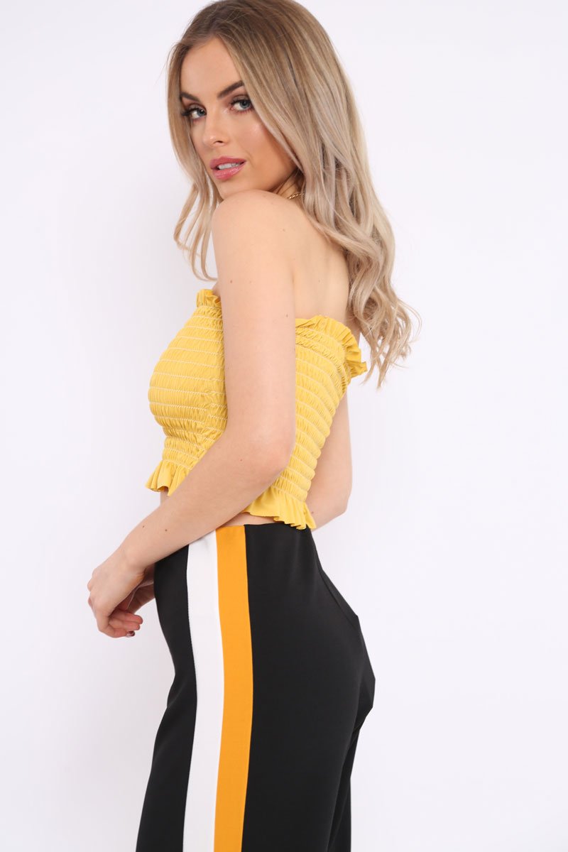 Mustard Shirred Frill Bandeau Crop Top - Camren-Crop Tops