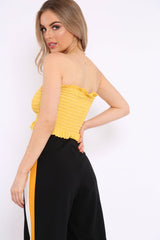 Mustard Shirred Frill Bandeau Crop Top - Camren-Crop Tops