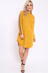 Mustard Sleeve Sports Trim Curve Hem Jumper Dress - Dixie-Dresses