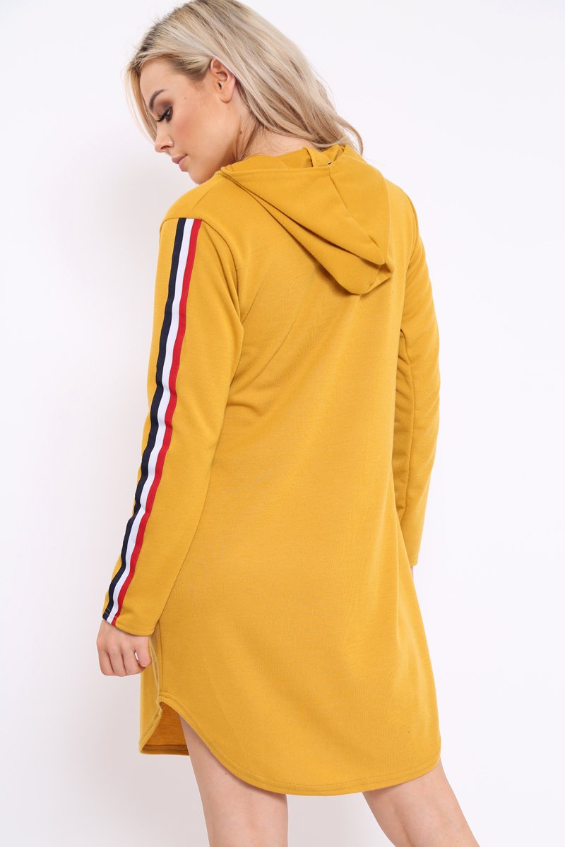 Mustard Sleeve Sports Trim Curve Hem Jumper Dress - Dixie-Dresses