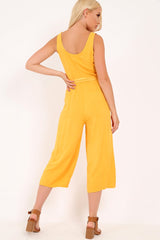 Mustard Sleeveless Button Down Culotte Jumpsuit - Kalanni-Jumpsuits