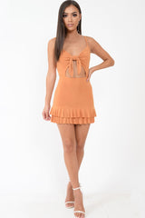 Mustard Slinky Tie Front Ruffle Dress - Keli-Dresses