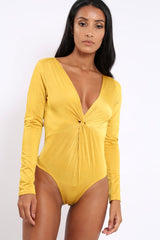 Mustard Slinky Twist Front Bodysuit - Gretchen-Bodysuits