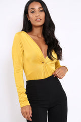 Mustard Slinky Twist Front Bodysuit - Gretchen-Bodysuits