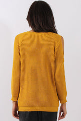 Mustard Sparkle Knitted Cold Shoulder Jumper - May-Jumper