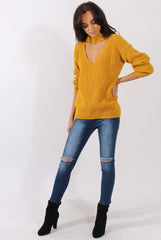 Mustard Sparkle Knitted Cut Out Front Jumper - Meri-Jumper