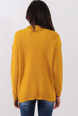 Mustard Sparkle Knitted Cut Out Front Jumper - Meri-Jumper