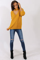 Mustard Sparkle Knitted Cut Out Front Jumper - Meri-Jumper