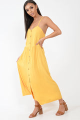 Mustard Strappy Button Down Midi Dress - Shaelee-Dresses