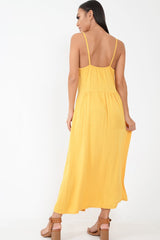 Mustard Strappy Button Down Midi Dress - Shaelee-Dresses
