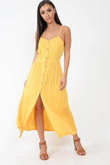 Mustard Strappy Button Down Midi Dress - Shaelee-Dresses