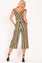Mustard Stripe Bardot Culotte Jumpsuit - Idania-Jumpsuits