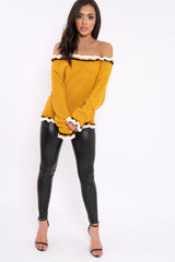 Mustard Stripe Bardot Knitted Jumper - Bailey-Dresses